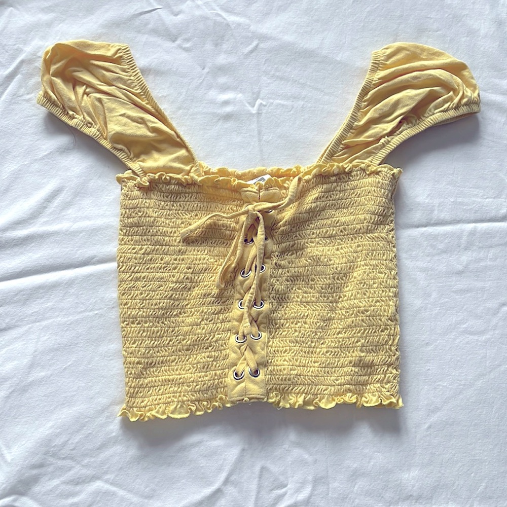 Yellow ruched crop top from American Eagle